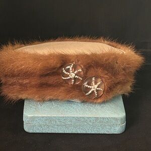 Vintage Miss Florence Brown Fur Pillbox Hat